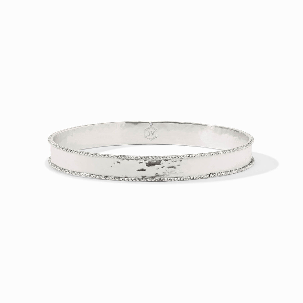 The Savoy Bangle - Silver by Julie Vos: hammered silver-plated, twisted rope edges, tarnish-free. Available in S, M, L.