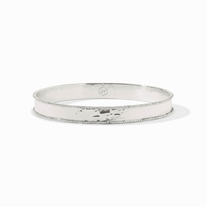 The Savoy Bangle - Silver by Julie Vos: hammered silver-plated, twisted rope edges, tarnish-free. Available in S, M, L.