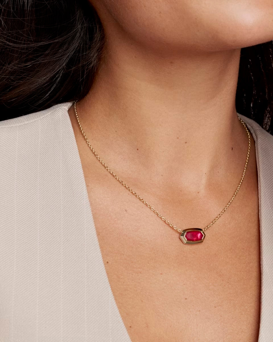 Elisa Bezel Pendant Gold Necklace by Kendra Scott in Carmine Red Illusion; vivid red pendant. Available in 15"–17" lengths.