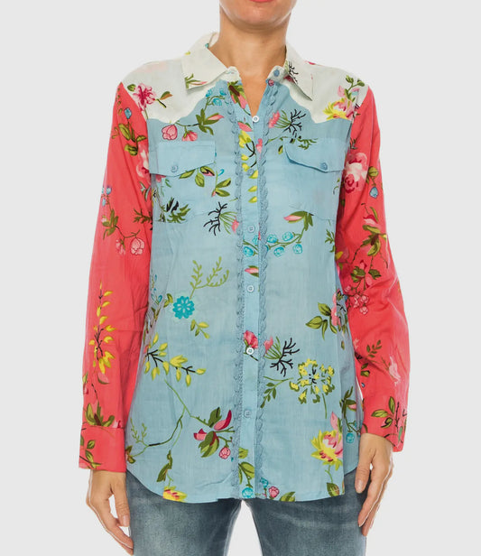 Vintage Floral  Button-Down Top