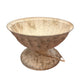 A weathered, cream-colored White Urn Metal with a wide, shallow bowl over a sturdy, round base. Textured and aged surface with visible marks and fluted top for a slightly uneven finish. Available sizes: Small (10"), Medium (14"), Large (18").