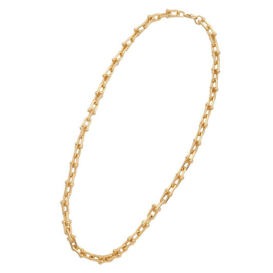 U Linked Gold Dipped Necklace with rectangular and oval links in gold finish, 18-inch length.