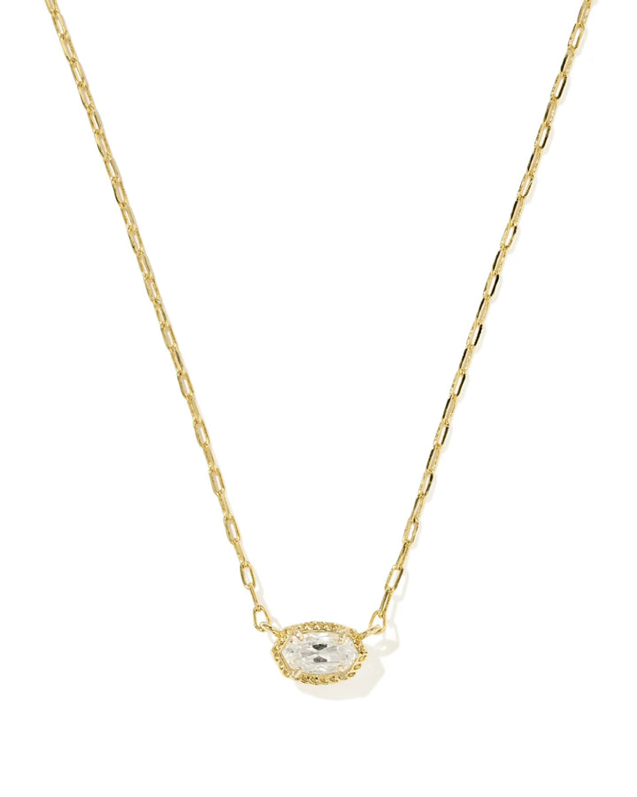 Mini Ellie Luxe Pendant Necklace with a gold-tone chain and small, horizontal, faceted oval pendant.