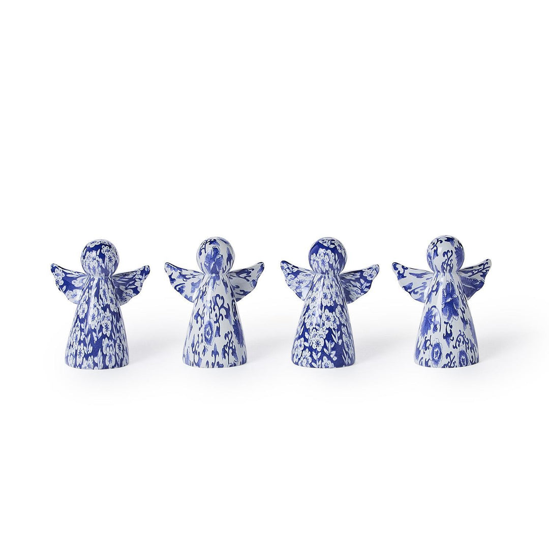 Four small Blue &amp; White Angel Figures.