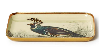 Pheasant Metal Trinket/Desk Tray with gold trim; available in multiple sizes.