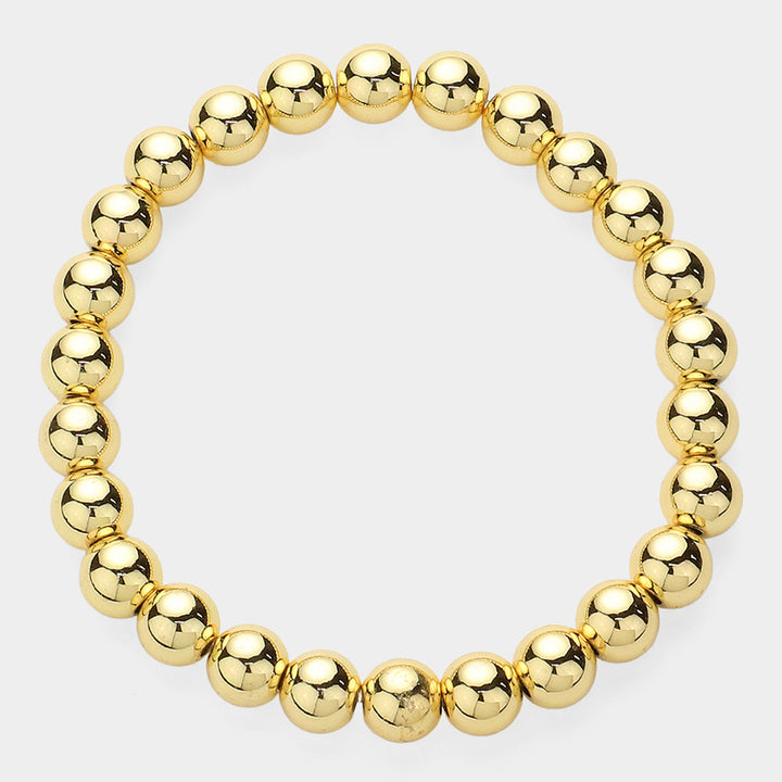 Stainless Steel Ball Beaded Stretch Bracelet with shiny, uniform round beads. Available sizes: 6", 7", and 8".