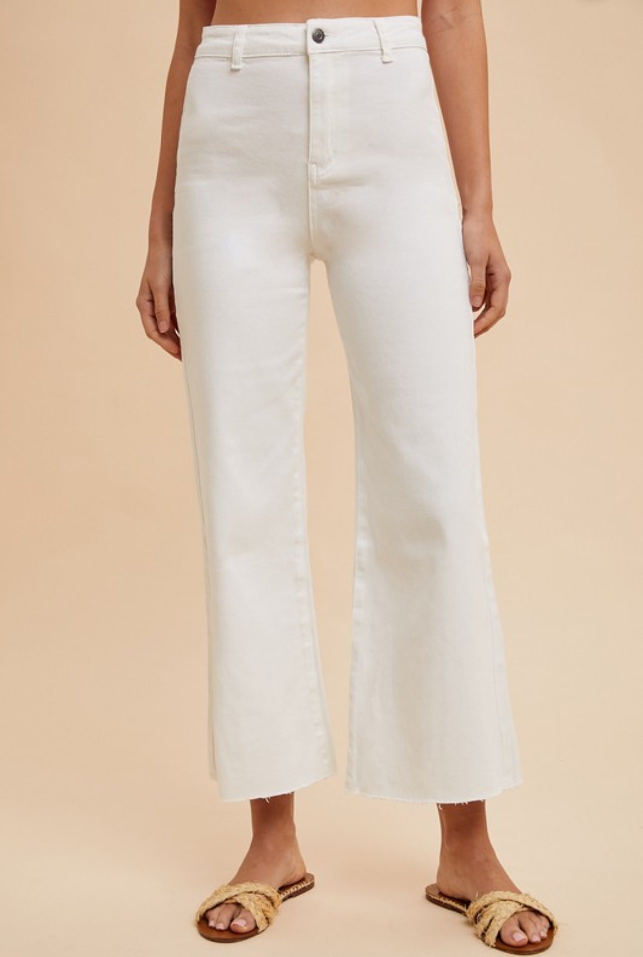 Stretch White Wide Leg Denim Jean, available in sizes 24-32.