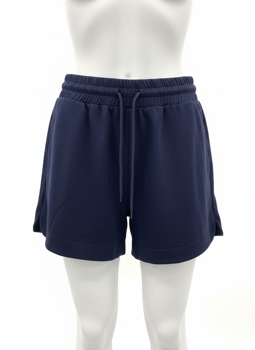 Navy Blue White Birch Shorts with elastic waistband and drawstring; available in sizes S, M, L, XL.