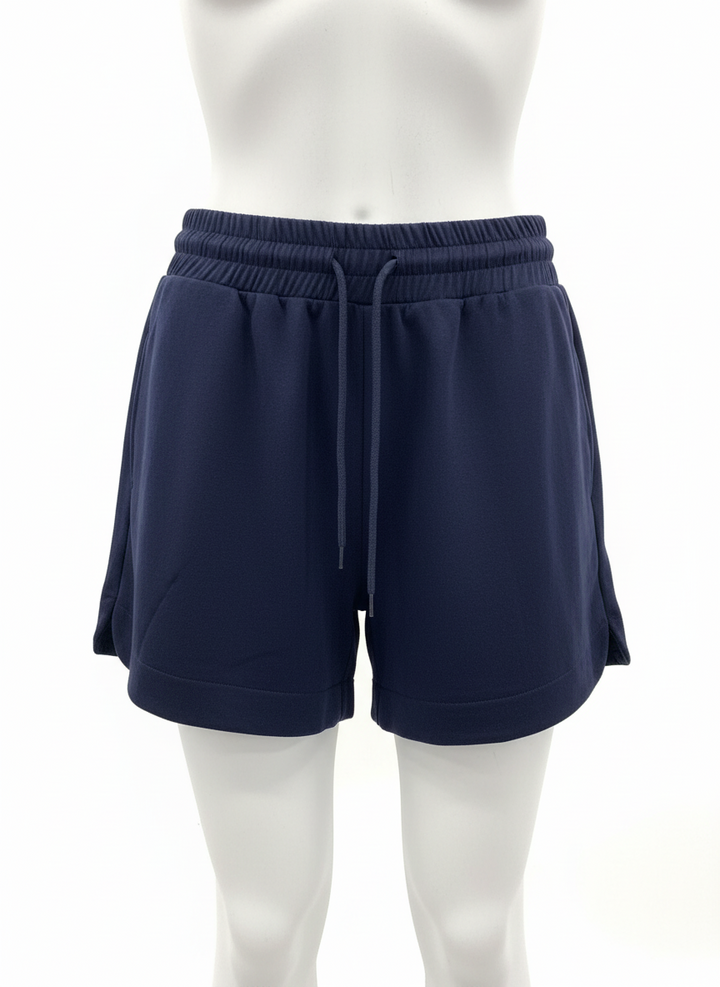 Navy Blue White Birch Shorts with elastic waistband and drawstring; available in sizes S, M, L, XL.