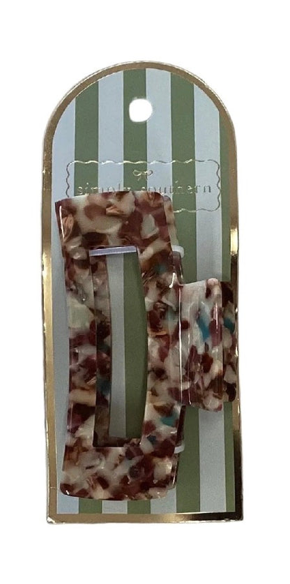 Pair of rectangle claw clips with a brown-and-beige marble pattern; available in small and medium sizes.