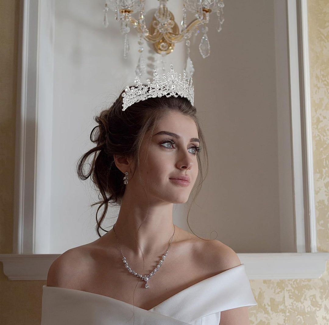 Tiara Silver With Crystals—silver finish, clear crystals. Sizes: S/M, M/L.
