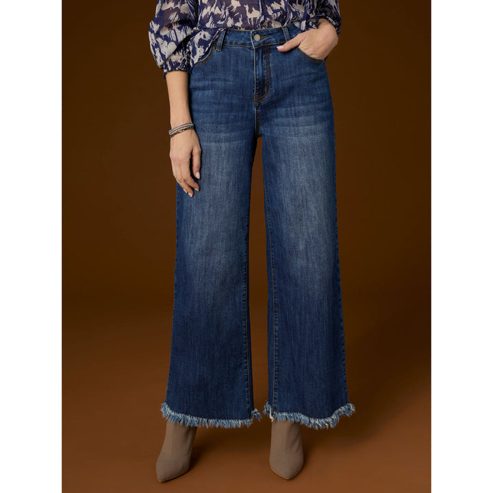 Bambi Soft Wide Leg Jeans With Fringe, available in sizes 24-32.