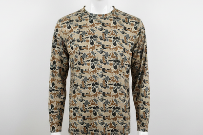 Simply Southern Dri-Fit Long Sleeve Camo Shirt in brown, tan, and black camo. Available in sizes S-XXL.