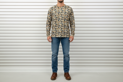 Simply Southern Dri-Fit Long Sleeve Camo Shirt, available in S-XXL. Features moisture-wicking camo design.