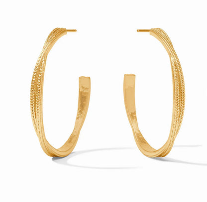 Cheval Twist Hoop earrings by Julie Vos in gold-tone with braided, twisted texture; available in small and medium sizes.