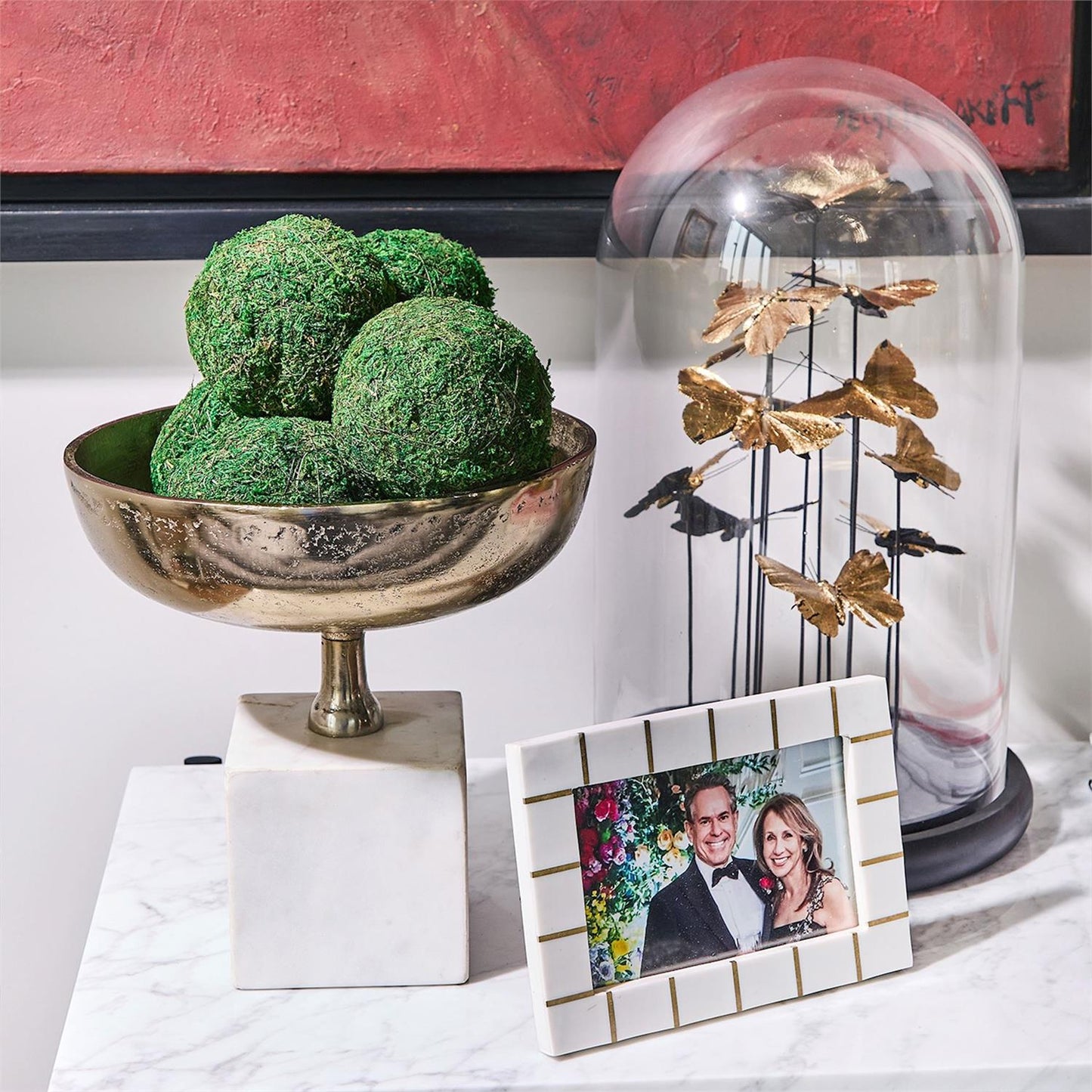 Brass Lines Photo Frame with a sleek metallic border; available in 4x6, 5x7, and 8x10 inches.