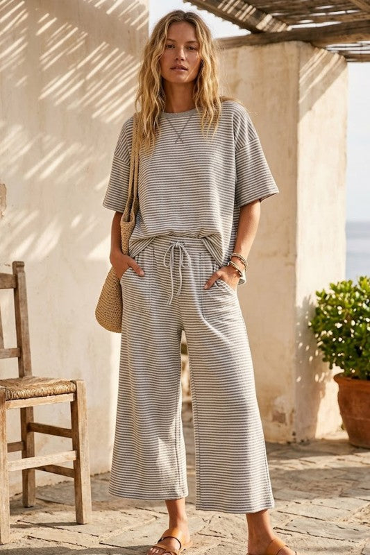 Striped Knit Top and Pants Set