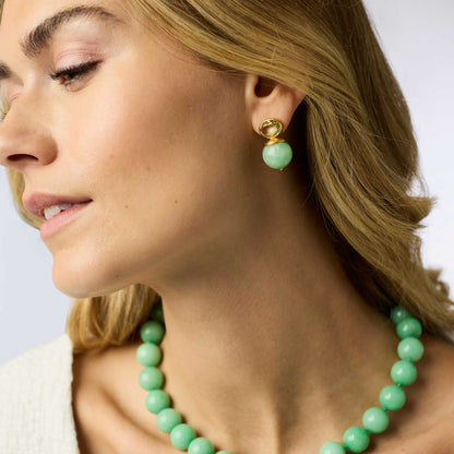 Julie Vos Portofino Aqua Jade Beaded 24K gold plate earrings and necklace. Available in S, M, L sizes.