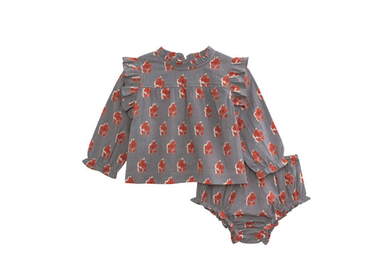 Floral Block Print Pinafore Set