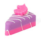 Cake-shaped pie soaps with pink and purple layers, white drizzle, pink unicorn top; available in multiple sizes.