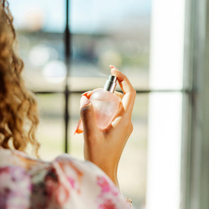 Sweet Grace Eau de Parfum in a clear bottle with a silver cap. Available sizes: 8ml, 30ml, 100ml.