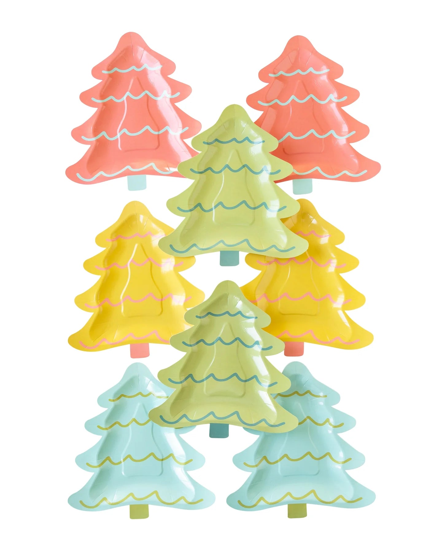 Bright Holiday Tree Shaped Paper Plate Set