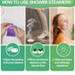 Instruction graphic: open Shower Steamers packet, place steamer (available in small/large) on shower floor, enjoy the aroma.