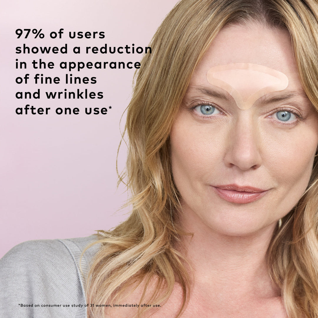 Unfrown Patch: beige microdart patch for wrinkles. Available in standard, mini sizes. "97% saw reduced fine lines after one use.