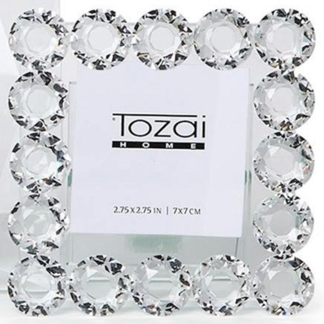 Square Brilliant Cut Crystal Frame with cut glass border, fits 2.75 x 2.75 in (7 x 7 cm) photos, "Tozai Home" card included.