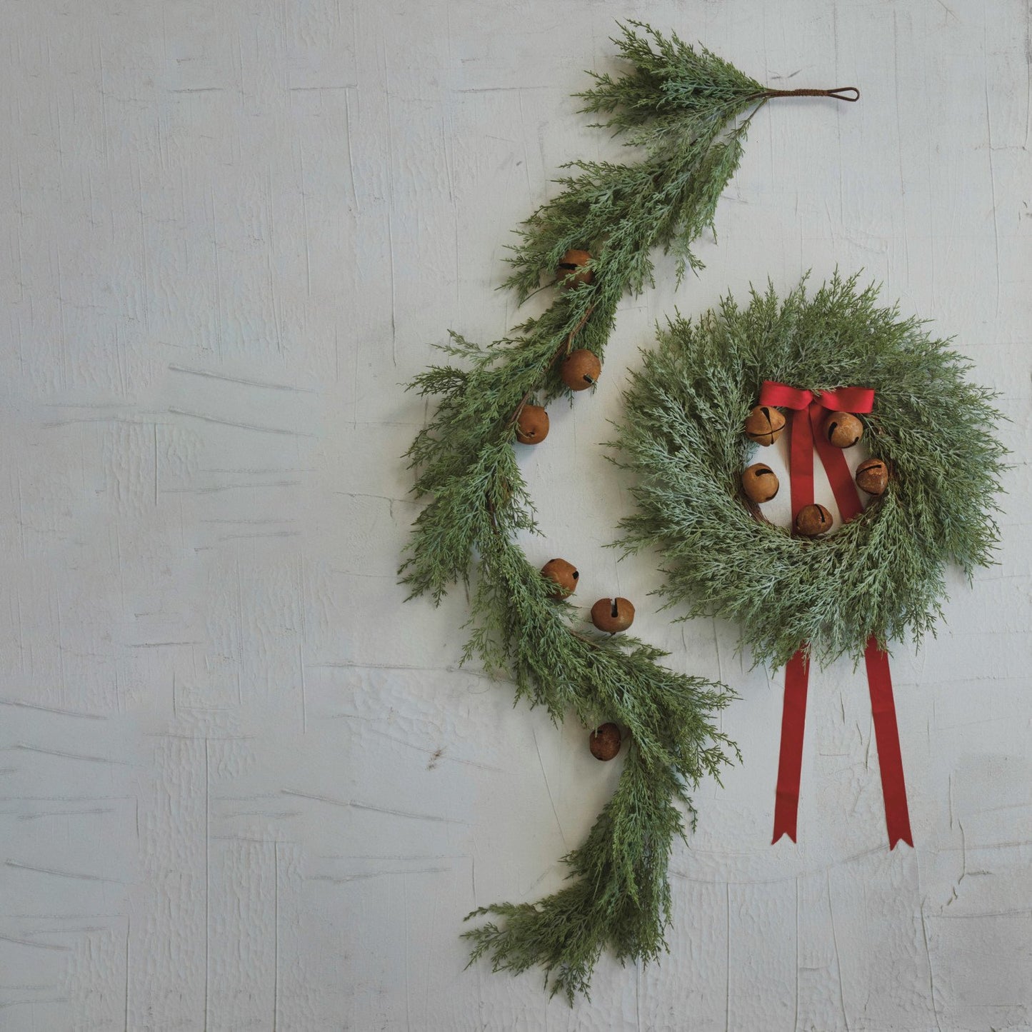 Faux Cedar Garland w/ Rust Finished Metal Bells