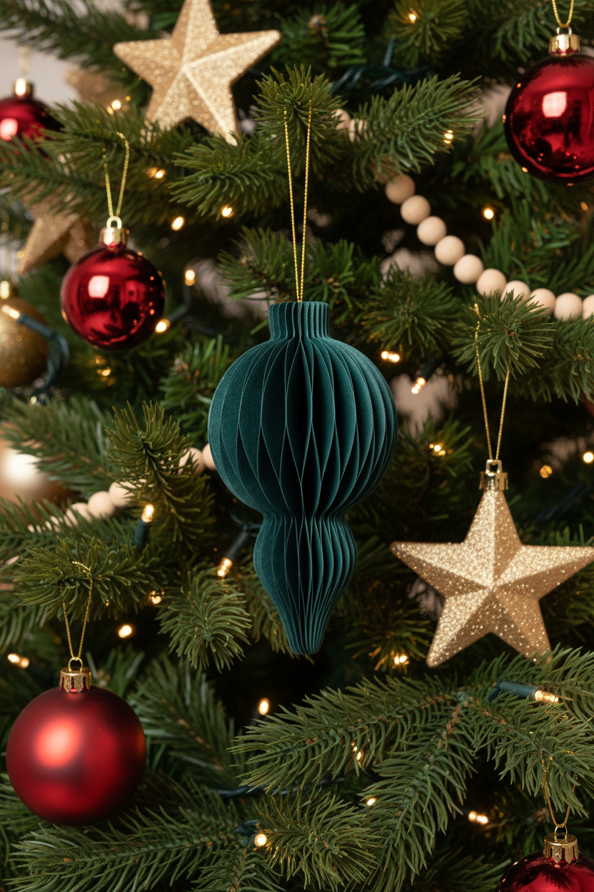 Harris Paper 4.5” Ornament, a 4.5-inch tall dark green accordion-folded paper ornament.