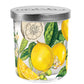 **Lemon Basil Candle Jar Lid**  
- Clear container with metallic lid
- Adorned with illustrated ripe lemons, lemon slices, and green leaves
- Yellow and green hues with fine textured lines 
- Premium soy blend candle inside
- Refreshing lemon scent

**Sizes Available:**  
7 oz, 14 oz