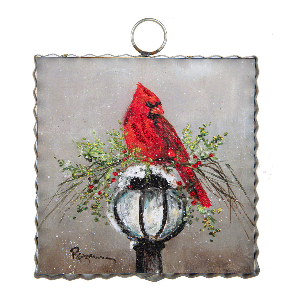 Mini Gallery Art Cardinal on Lamp Post, available in various sizes.