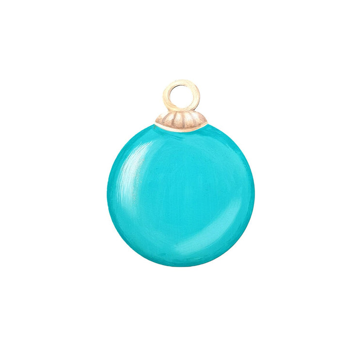 Turquoise round tree ornament magnet with gold cap and hanging loop.