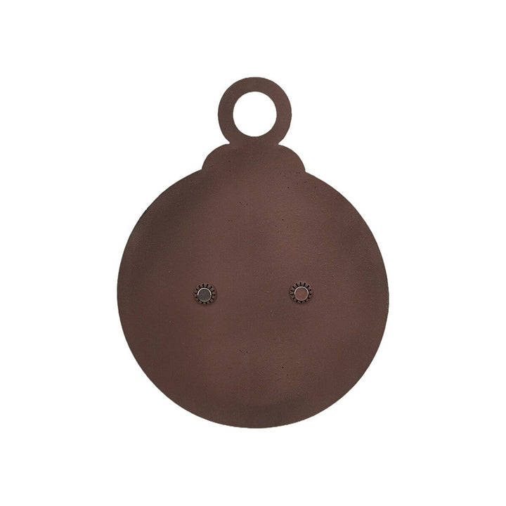 Round tree ornament magnet with a circular shape, hanging loop, and two embedded magnets.