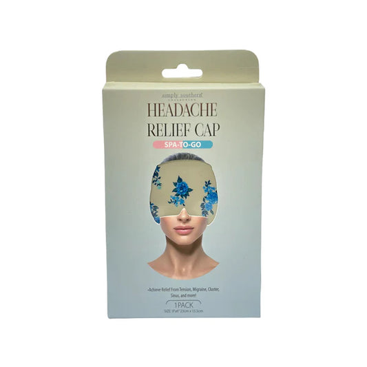 Box of "Headache Relief Cap" by SPA-TO-GO, for headache, migraine, tension, sinus relief. Available in S/M and L/XL sizes.