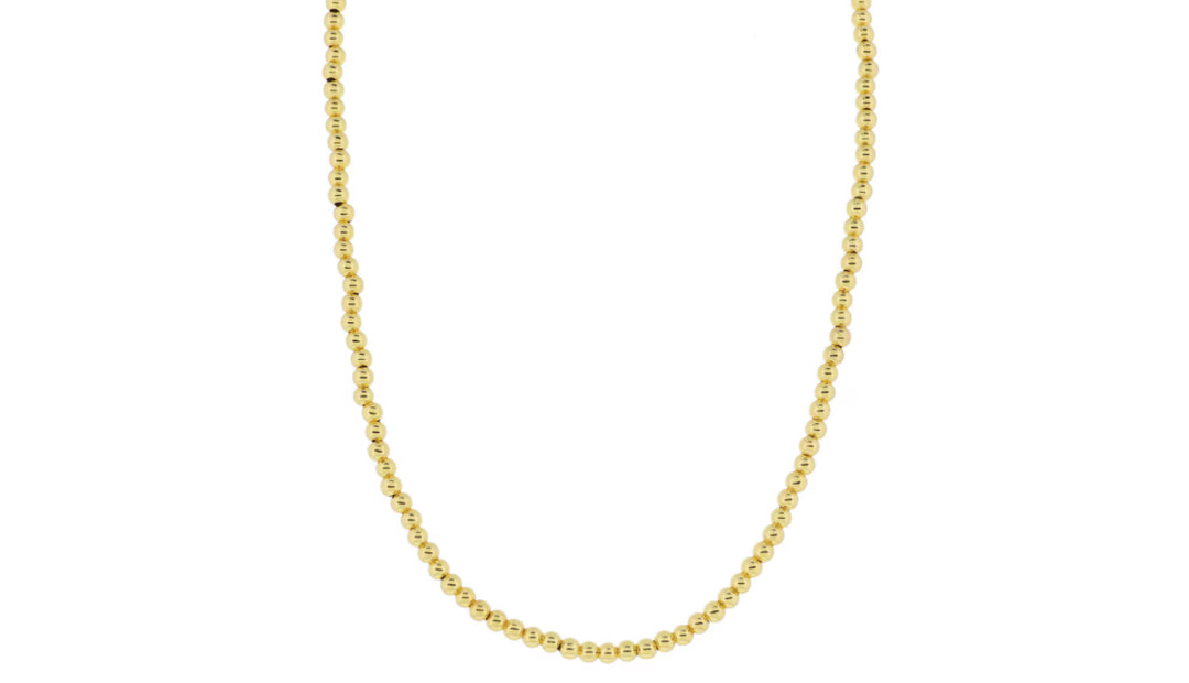 18K gold plated medium ball beaded strand necklace with delicate gold beads; available in multiple sizes.
