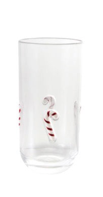18oz acrylic holiday glass with raised red and white candy cane icons.