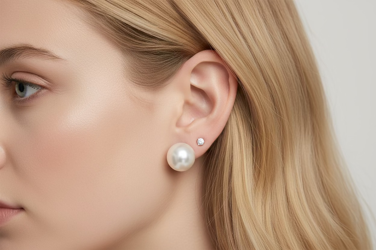 Gold Crystal and Pearl Front/Back Stud Earrings