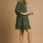 Juniper Tiered Long Sleeve Dress in olive, available in sizes XS-XL. Features tiered design and long sleeves.
