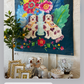 38x46" Paper Art, "Tobacco Leaf Staffordshire" by Casey Krimmel, features two spotted dogs and flowers.