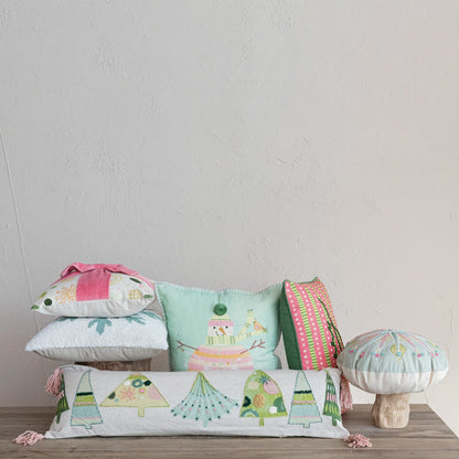 Snowman 18” Square Cotton Printed Pillow w/ Pom Pom