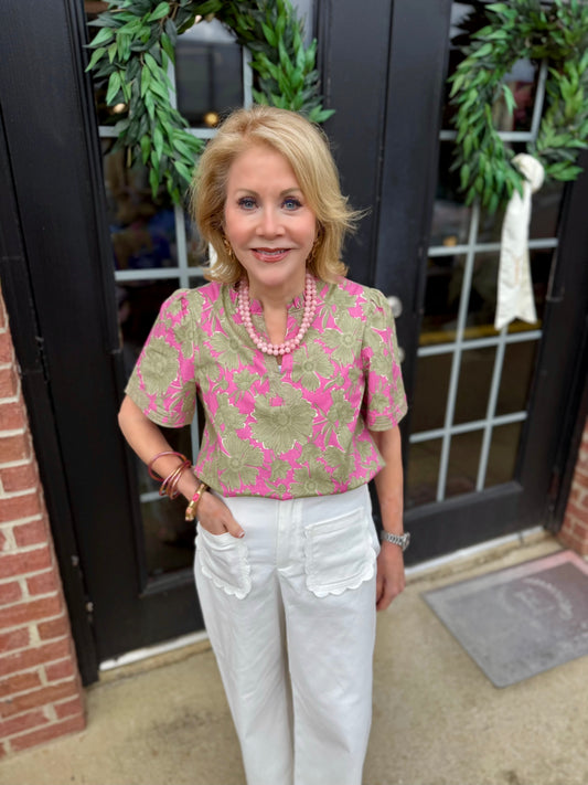 Ramona Garden District Green Top, available in sizes XS-XL.