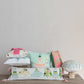 16 in. Square cotton Printed Pillow With Pattern, and Velvet Appliqué Bow