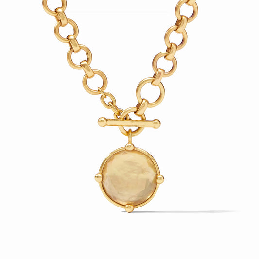 24K gold plated chain with large links, iridescent champagne pendant, toggle clasp. Sizes available: Demi.