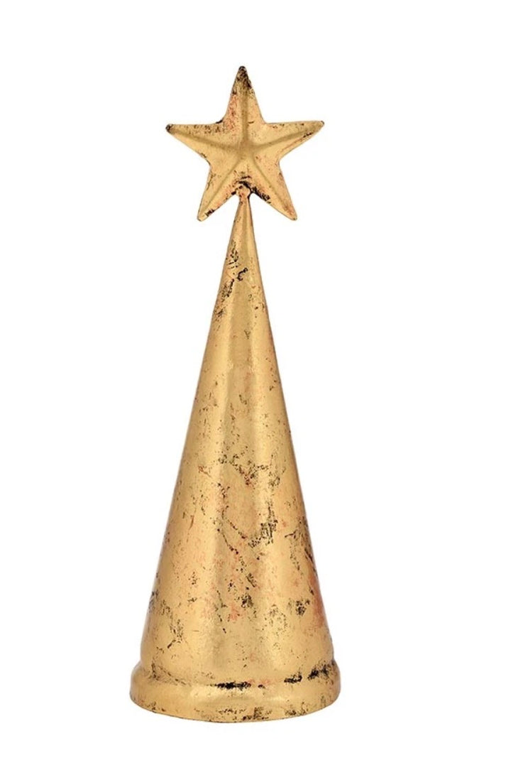 Distressed metallic gold conical bell with matching star.