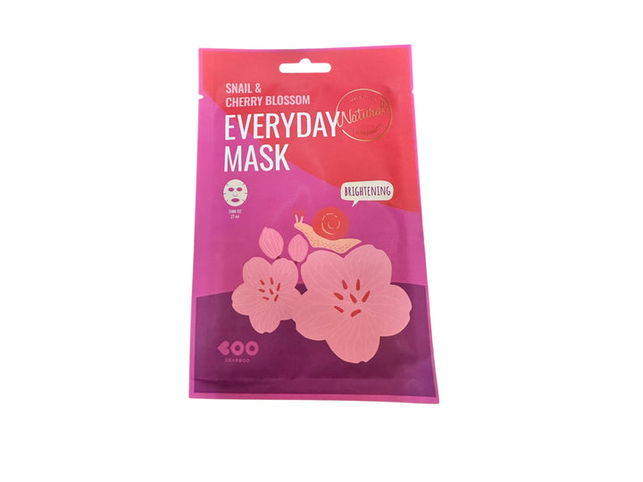 Pink and purple "Everyday Mask" sachet; Snail &amp; Cherry Blossom; brightening for dark circles. Sizes available: not specified.