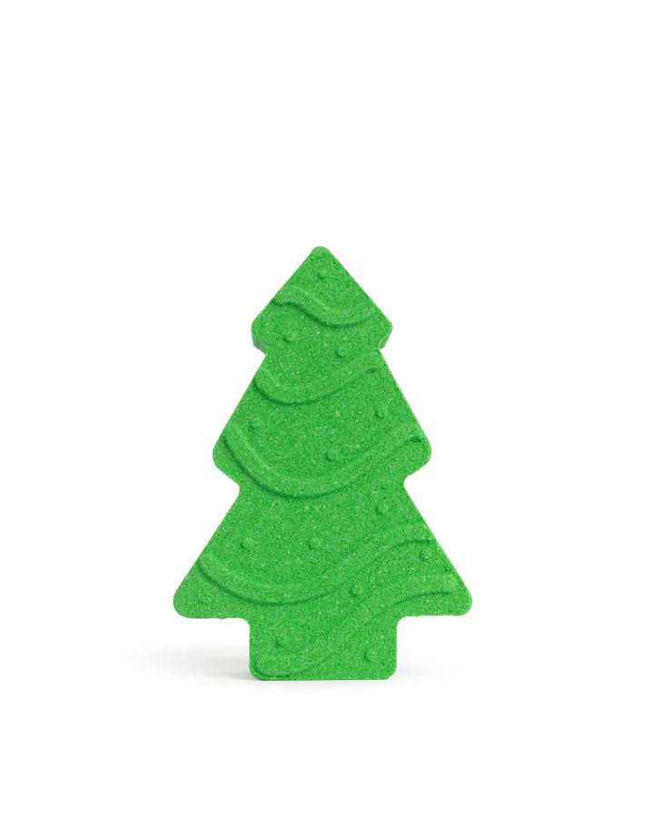 Christmas Tree Bath Fizzer | Sugar Plum, green tree-shaped bath fizzer with embossed wavy lines and dots.