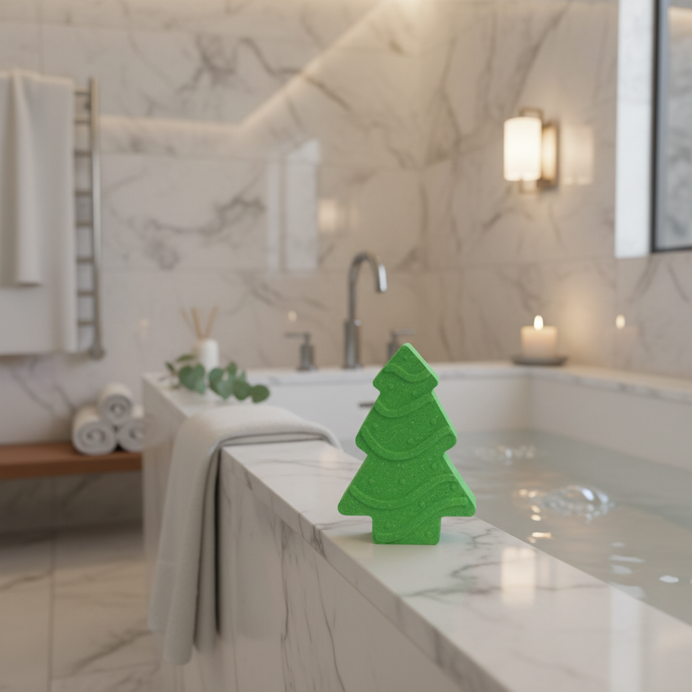 Green Christmas Tree Bath Fizzer, Sugar Plum.