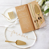 Gold-tone two-piece cake serving set in a kraft gift box.